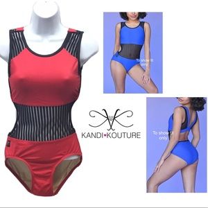 Kandi Kouture Red Vibe Remix Dance Leotard Size TS-fits like an adult S!